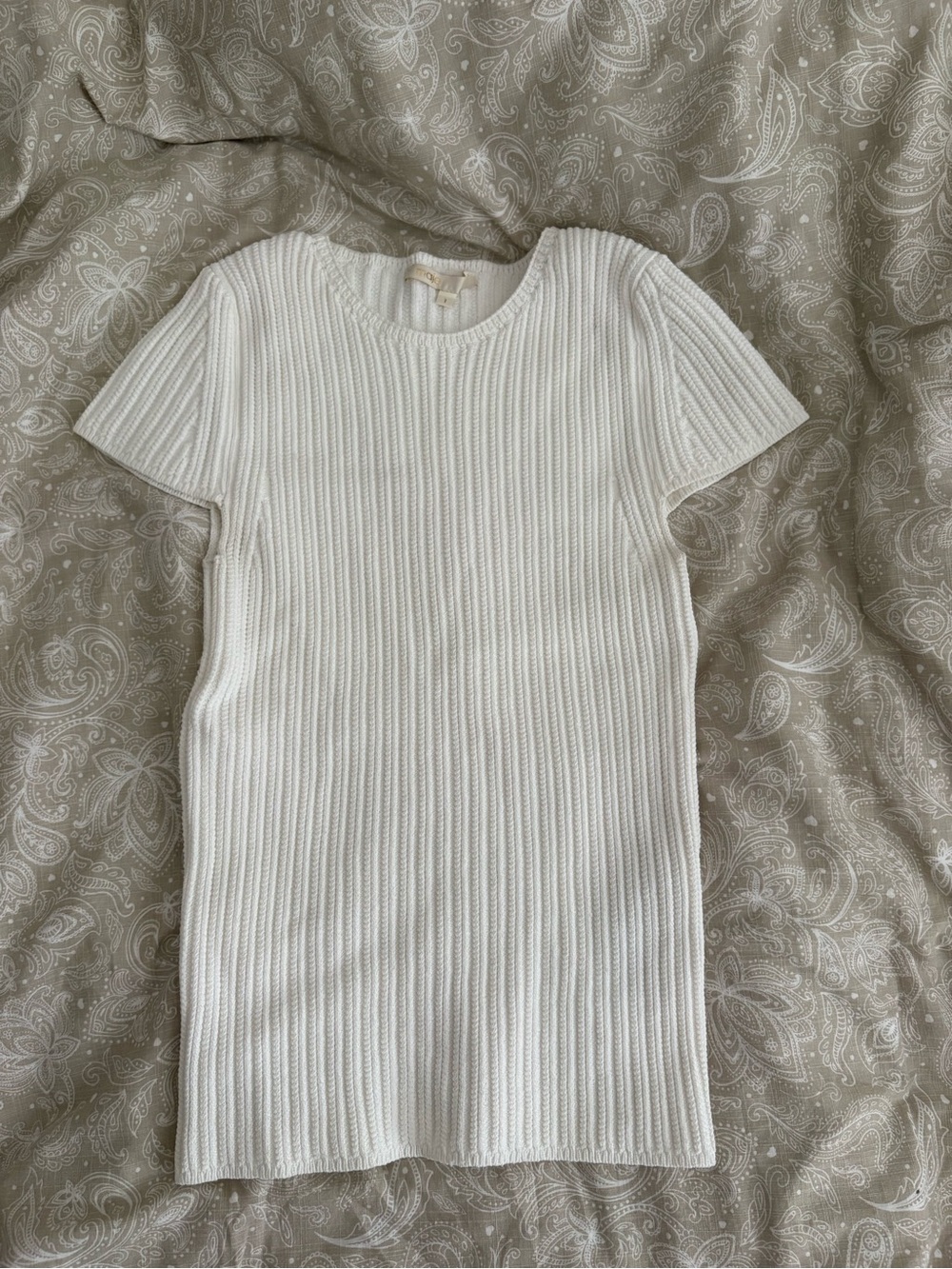 Maje White Ribbed Short Sleeve Knit Top
